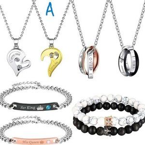 New 8 Pieces Couples Necklace Bracelet Matching Bracelets Set for Women …
